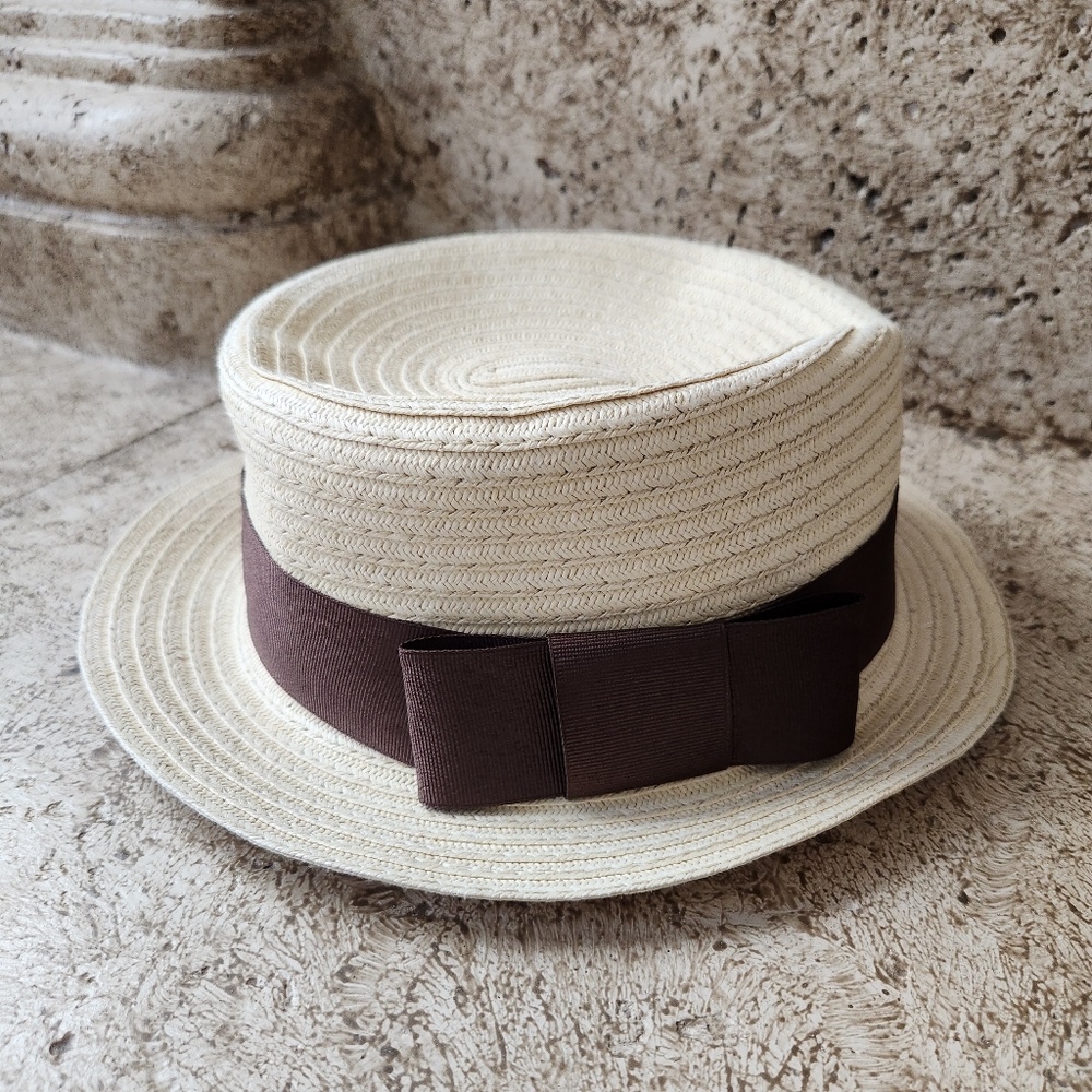 Spring Time Soft Boater Hat Brown Ribbon